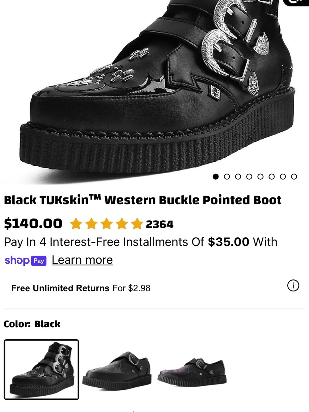 T.U.K Black TUKskin Western Buckle Pointed Boot